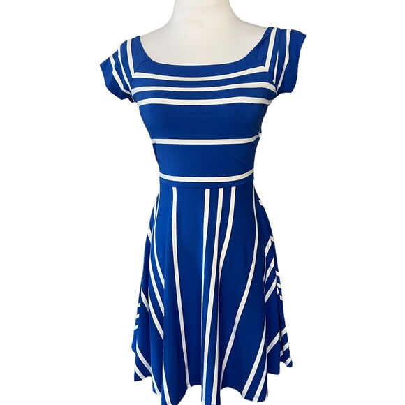 LOFT Dresses & Skirts - Ann Taylor Loft Dress Women’s Petite PXS Short Sleeve Blue Stripe Open Back